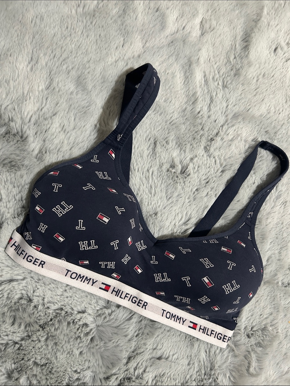 Tommy Hilfiger Navy Logo-Print Wireless Bralette